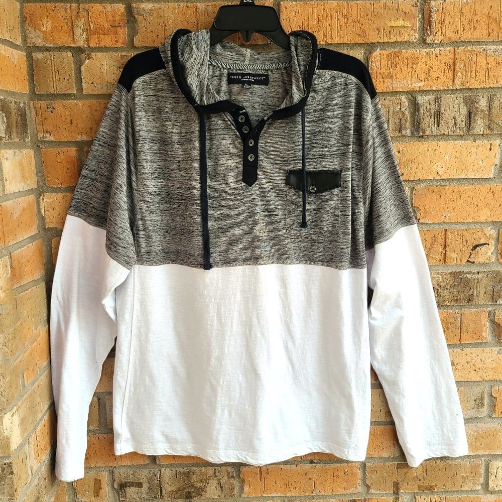 Truth Substance Men's Size XL Hoodie T-shirt Long Sleeves Gray White